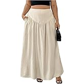 BEAUDRM Women's Plus Size Maxi Skirts High Waisted A Line Flowy Vacation Skirt with Pockets