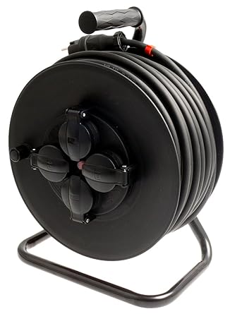 Profi Kabeltrommel outdoor IP44 Außen mit 4 Steckdosen H07RN-F Gummileitung 3g1,5 50m schwarz