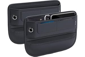 OWNTOW Universal Fit Premium Leather Car Seat Gap Filler Organizer, Center Console Organizer with Card Slots for Car Suv Truck (Black, 2 Pack)