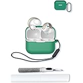 Case for Anker Soundcore AeroClip Open-Ear Clip-On Earbuds,Soft Protective,BOVUGAC Silicone Case Cover with Keychain & Cleaning Kit & Lanyard for Anker Soundcore AeroClip Earbuds-Green