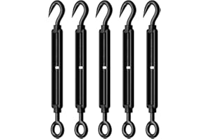 RiaYer 5 Pack Black Stainless Steel Wire Rope Tensioner Turnbuckle for Cables Wire, M4 Hook and Eye Heavy Duty, Adjustable Hardware Kit for DIY String Light, Picture Hanging, Shade Sail