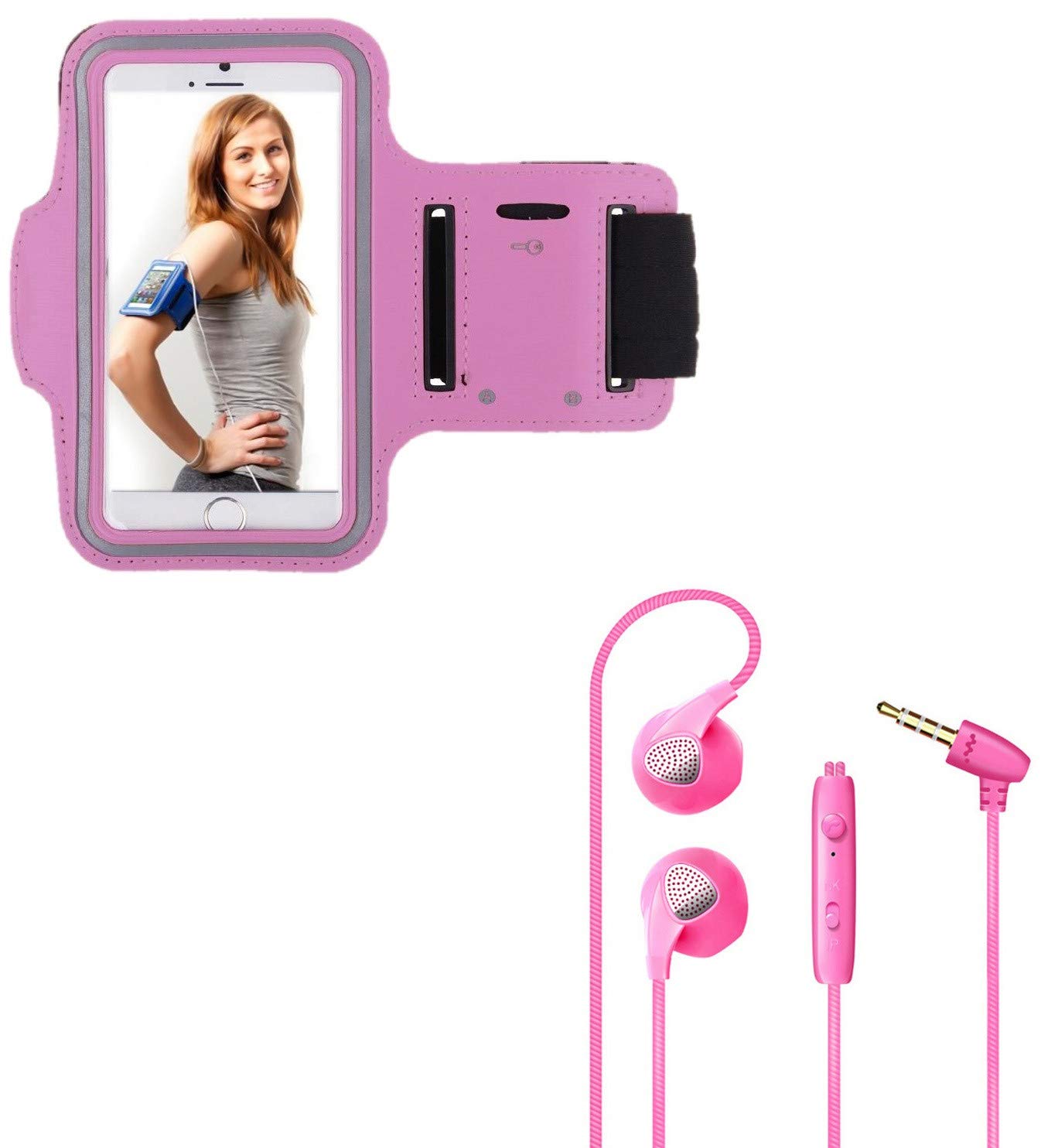 Sport Pack for Samsung Galaxy A40 Smartphone (Sports Armband + Flat Earphones with Microphone) Running T5 (Pink)