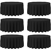 BRILLMAX 6 Pack Black Round Tablecloths 132 Inch for 72” Tables - 150 GSM Polyester Fabric, Floor Length Drop, Water, Stain & Wrinkle Resistant Cloth Cover for Wedding Reception Banquet Dining