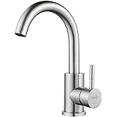 Kohonby Wet Bar Sink Faucet Single Hole, Brushed Nickel Single Handle Faucet for Kitchen or Bathroom Sink, Modern Stainless Steel Prep Sink Faucet Commercial rv Sink Faucet Laundry Sink Faucet