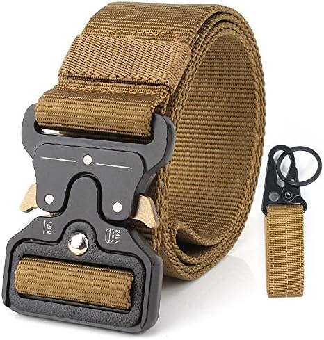 Chessun Tactical Belt for Men, Brown High-Strength Nylon Webbing Belts, Men's Survival Belt, Adjustable Outdoor Riggers Belt with Military Style Metal Buckle(Brown Belt, Medium)