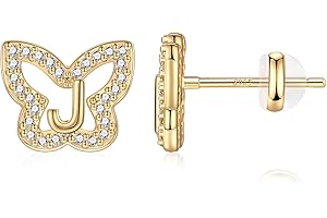 Anoup Butterfly Earrings for Girls - Sterling Silver Post Earrings, 14K Gold Plated Throughout Hypoallergenic | CZ Simulated Diamond Stud Earrings | Cute Jewelry Gifts for Teen Girls Toddler Kids