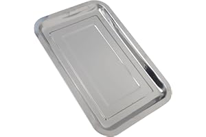 Rust Resistant Stainless Steel Rectangle Baking Tray for Toaster Oven, Features Smooth Edges and Deep Rim to Contain Food and