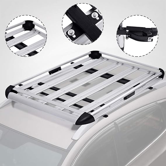 COSTWAY Roof Tray, Universal Aluminum Car Roof Rack Basket, Luggage
