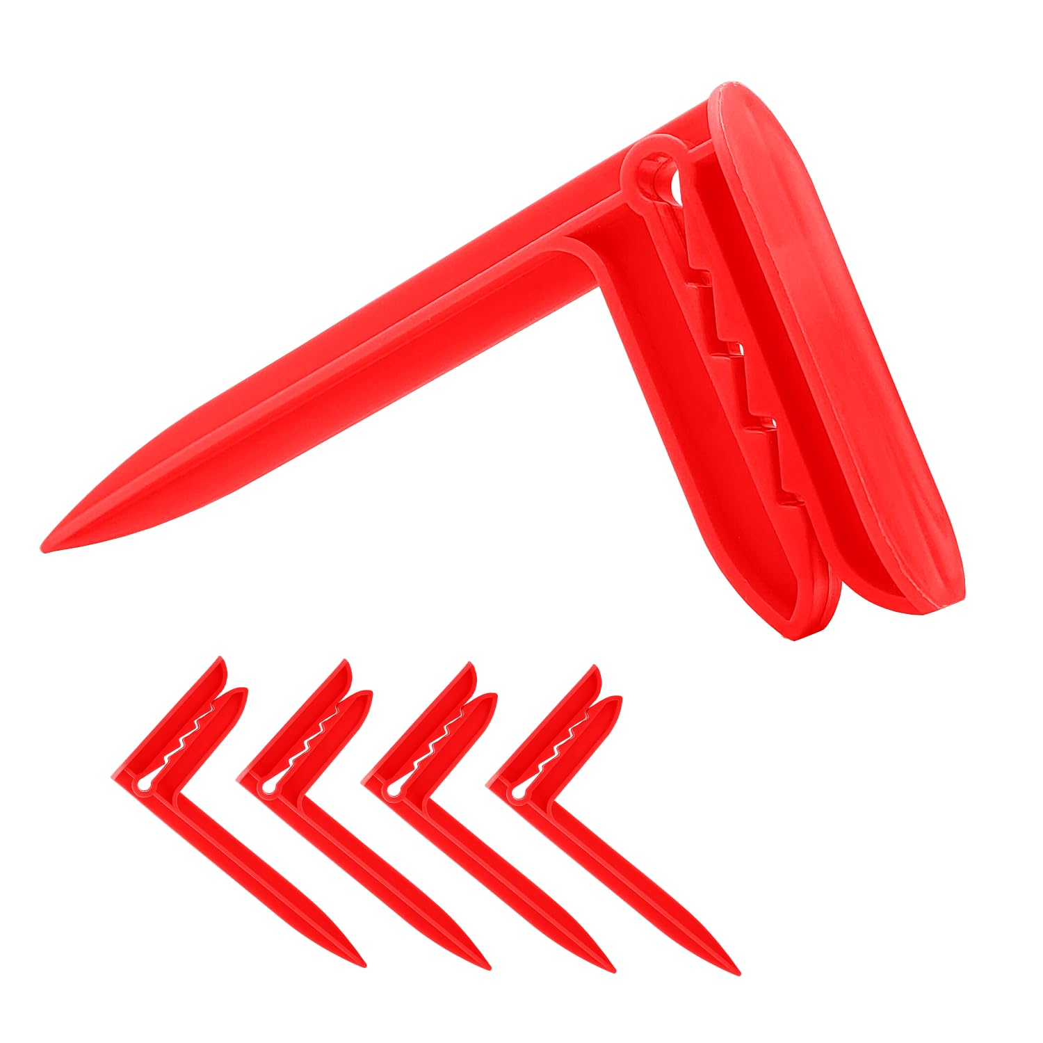 Set of 4 Beach Towel Clips - Clips for Beach Towels to Secure - Ideal for Beach, Travel, Camping or Picnic, Beach Pegs - Stop (Red)