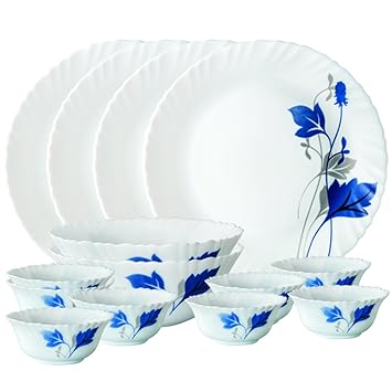 Larah By Borosil Opalware Dinner Set, 14-Pieces, White