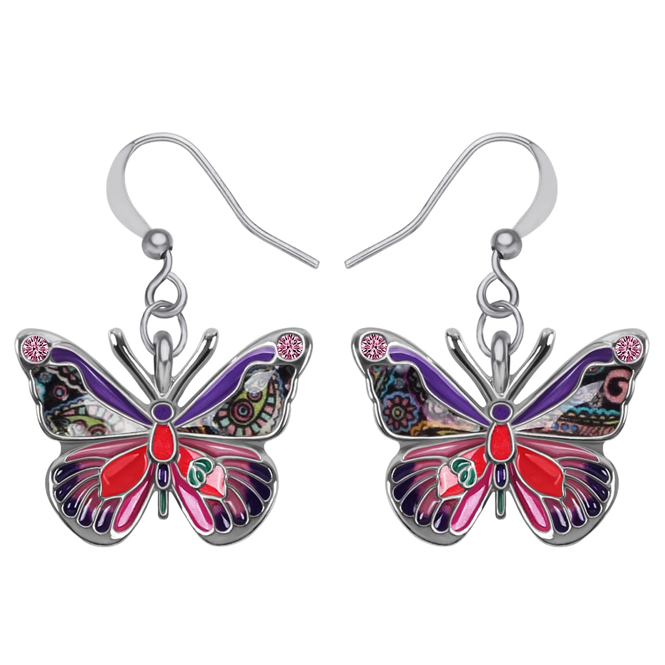 BONSNY Enamel Sweet Butterfly Gifts for Women Earrings Dangle Jewellry Novelty Funny Charms Accessories (Purple)