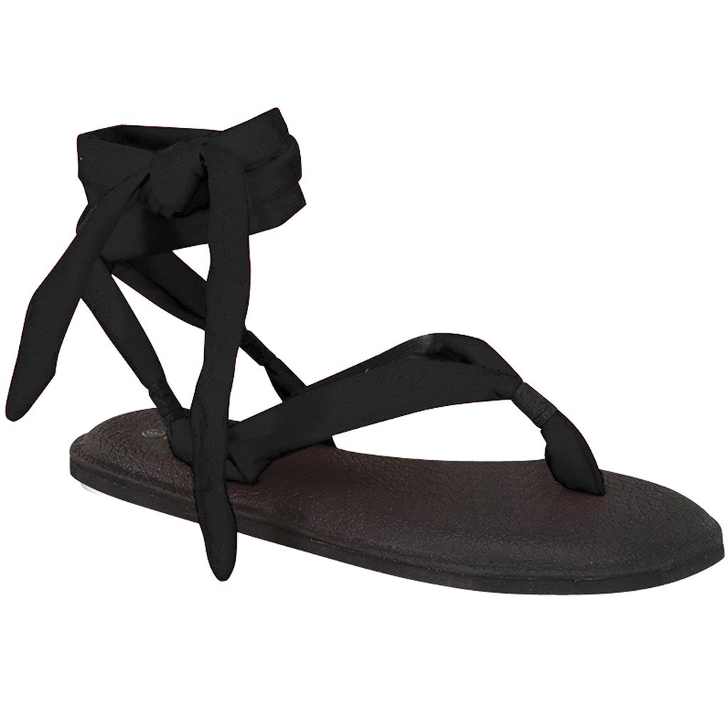 Women's Yoga Flip Flop Sling Gladiator Slingback Flat Thong Sandal (Black-A)