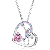 BAOWING Birthstone Cheerleader Necklace Gifts for Girls Heart Rainbow Cheerleading Cheering Jewelry Pendant Sport Cheer Birthday Gifts for Kids Little Girl Daughter Granddaughter