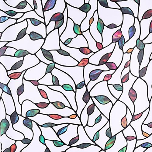 Modekini Multicolor Mosaic Floral Stained Glass Window Film Sicker DIY Home Sunscreen (Multicolour Leaves)