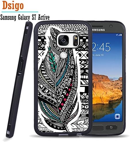 Galaxy S7 Active Case, Samsung S7 Active Case, Dsigo TPU Black Full Cover Protective Case for New Samsung Galaxy S7 Active - Retro Aztec feather