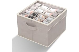 artgeeker Shoe Organizer for Closet- Fits 16 Pairs, Large Foldable Shoe Storage with Clear Cover, Beige Adjustable Dividers Shoe Containers with Mesh Pockets and Pull Handles - Beige