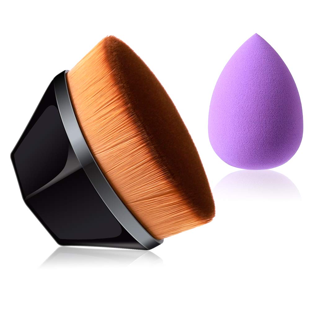 Foundation Brush，High Density Foundation Makeup Brush with Makeup Sponge，Suitable for Mixed Liquid，Multifunctional High Density Makeup Brush, Makeup Brush Loose Powder (Black)
