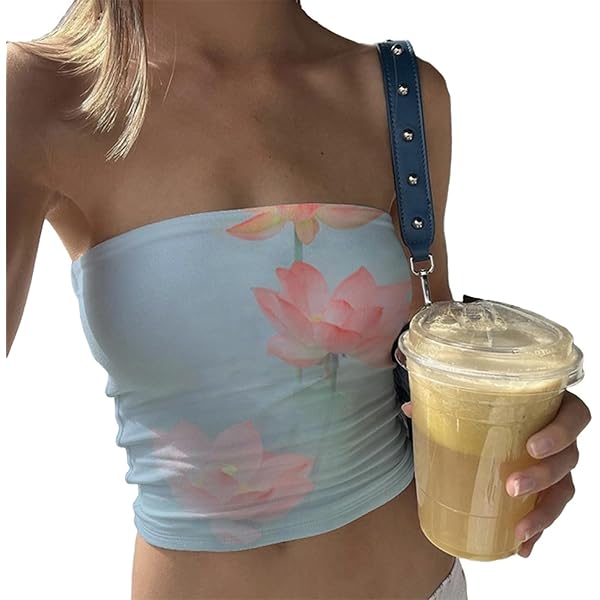 เสื้อเกาะอกผ้าตาข่ายลายดอกไม้สำหรับผู้หญิงจาก TERIVEEK - เสื้อครอปเกาะอกทรงบาน ผูกชายเสื้อผ่าข้าง สไตล์โบโฮ สำหรับฤดูร้อน