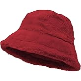 Glory Max Winter Fluffy Plush Bucket Hat Cozy Faux Fur Wide Brim Adjustable Size for Women