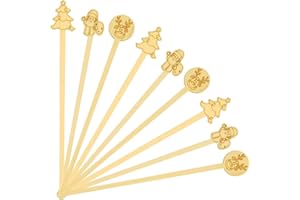 BOKFJBP 60PCS Bamboo Coffee Stirrers, 7inch Christmas Biodegradable Disposable Christmas Tree Santa Claus Reindeer Coffee Drink Cocktail Stirrers for Christmas Coffee Milk Office Home Hot Chocolate Bar