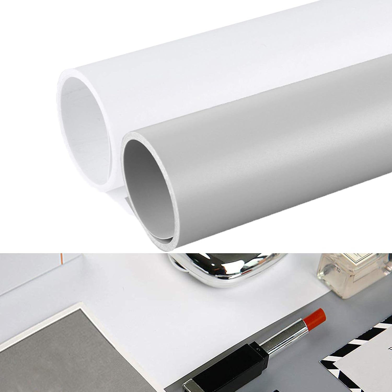 Selens Photography Backdrop PVC Food Background White Grey 50x100CM Vinyl 2PCS Photo Studio Waterproof Kit for Product Props Flat Lay Cosmetic Jewelry Video Shooting