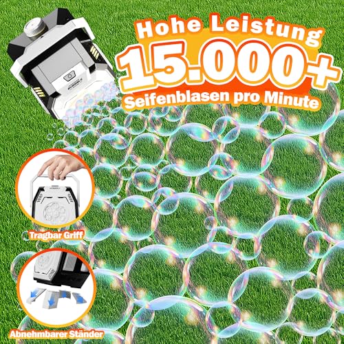 Belemar Bubble Machine with LED Light for Kids, Bubble Liquid, 320ml Tank, 5cm Bubbles, Battery Operated Outdoor Toy for Garden Parties & Weddings