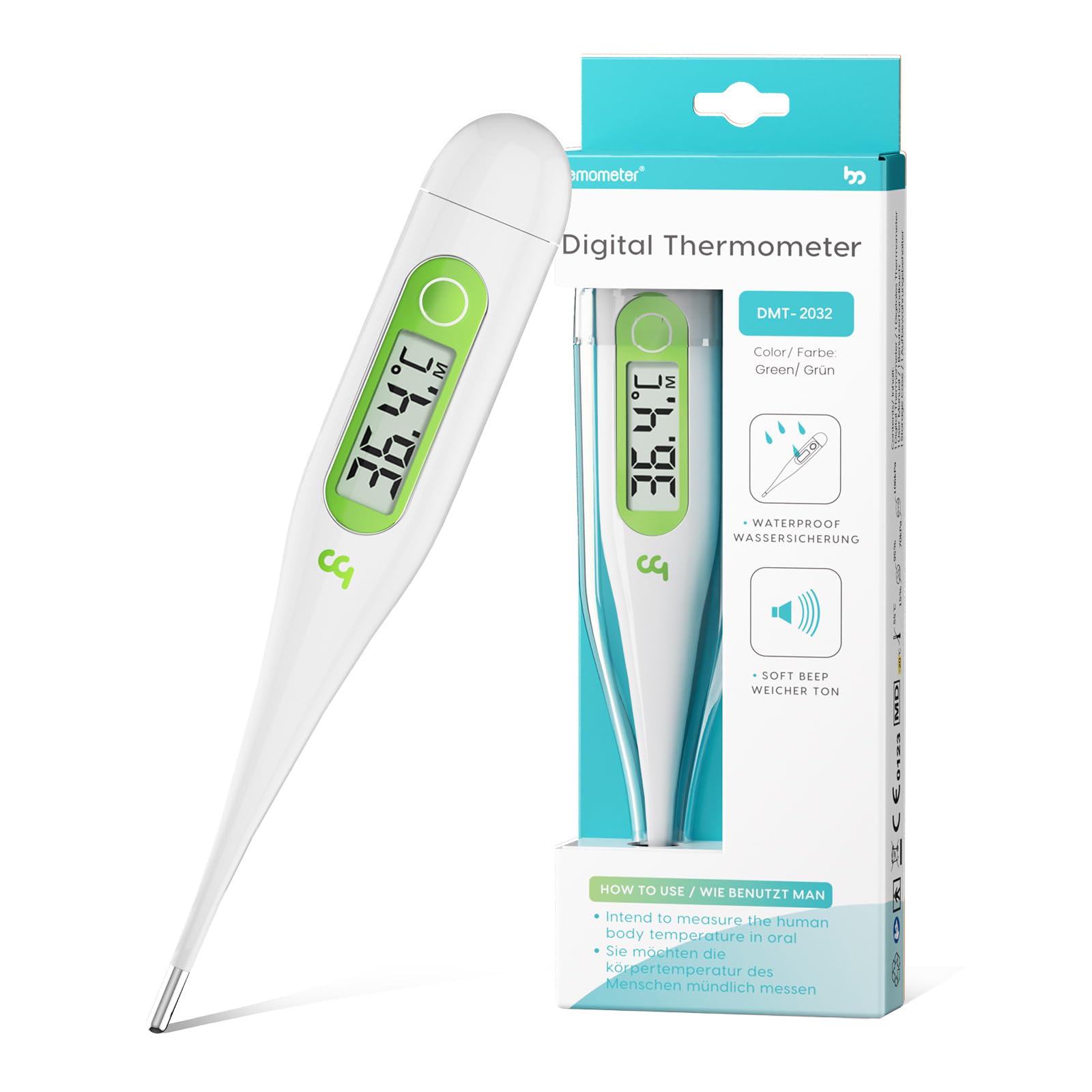Digital Thermometer, Oral Thermometer Adults Kids Babies, Accurate Fast Switchable Body Temperature Thermometer, Green