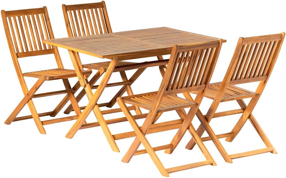 Panana 5 Piece Acacia Wood Outdoor Dining Set Folding Table Chairs