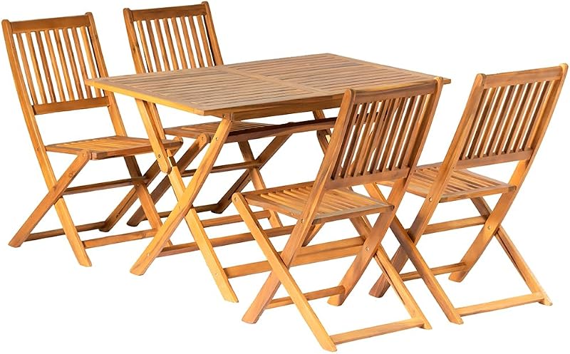 Panana 5 Piece Acacia Wood Outdoor Dining Set Folding Table Chairs