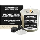 Gemanifest Protection Candle with Black Tourmaline Crystal Manifestation Candles for Spiritual Cleansing Amber Sage Soy Candles for Cleansing House Negative Energy