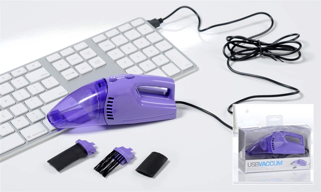 Mini Purple USB Keyboard Vacuum with Attachments Computers