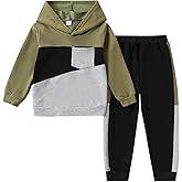 Kxuryueo Boys Sweatsuit Long Sleeve Color Block Hoodie Sweatshirt and Jogger Pants 2PC Sets Fall Clothes (Sizes: 4-8)