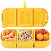 LOROTOCO Silicone Snack Containers for Kids, 3-Compartment Reusable Small Snackle Box with Airtight Lids for Lunchable, Sauce, School, Travel, Work(1Pack-14oz)