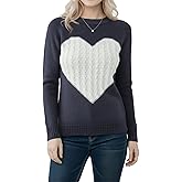 YEMAK Women’s Valentine Pullover Sweater – Long Sleeve Crewneck Cute Heart & Star Knitted Top