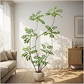 TNGGNT Artificial Sumac Tree:6FT Faux Mahonia Fortunei Tree Realistic Fake Floor Plant Silk Leaves & Elegant Branches in Pot Fake Plant for Minimalist Decor Indoor Home Sala Office Hotel Patio Studio