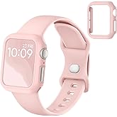 2-IN-1 Compatible for Silicone Apple Watch Band 40mm 41mm 44mm 45mm with, Sport Band and Cover for iWatch Series SE SE2 9 8 7 6 5 4