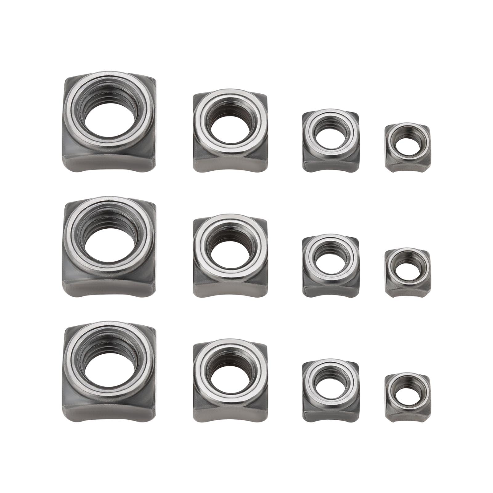 LT Easiyl 100x Steel Square Nuts Assortment Kit M5x0.8mm M6x1.0mm M8x1.25mm M10x1.5mm Pitch Weld Nuts for Pipe Furniture Tables Shelves