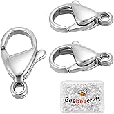 Beebeecraft 1 Box 50Pcs Silver Lobster Clasps 316 Stainless Steel Trigger Small Snap Clasp Closure Hook for Bracelet Necklace Jewelry Making 11.5mm