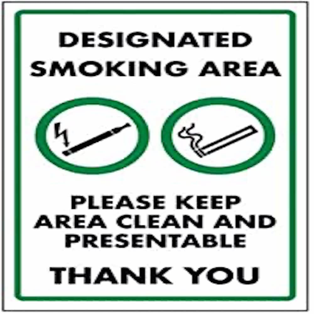 V Safety Designated Smoking Area/Please Keep Area Clean Sign - 200mm x 300mm - Self Adhesive