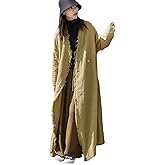 Ystylee Womens Cotton Linen Long Trench Coat Front Distressed Artistic Hippie Long Sleeve Maxi Outwear with Pocket