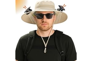 X-CHENG Solar Fan Hat,Wide Brim Sun Cap with 2 Solar Sun Protection Fans,Waterproof UPF 50+ Bucket Fishing Hat with Fan Built in
