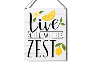 Xiolcxdr Kitchen Lemon Sign Farmhouse Live Life with Zest Wooden Sign Plaque Wall Hanging Posters Artwork 10”X8” Perfect Home Decoration