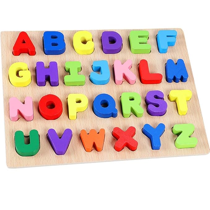 Lewo Holz Alphabet Puzzle Board ABC Buchstaben Lernspielzeug für Kleinkinder und Kinder