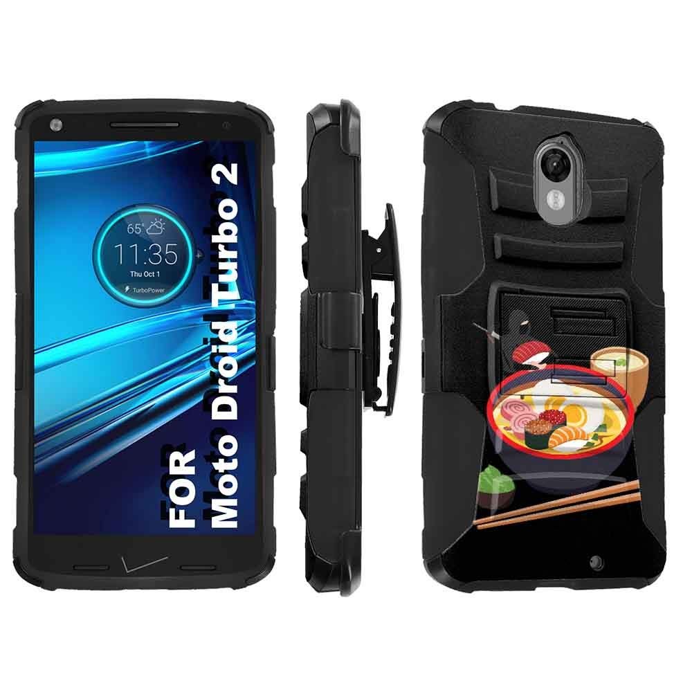 TalkingCase Black Dual Layer Phone Case for Motorola Droid Turbo 2,XT1254,Ninja 2 Print,Full Protection,Kickstand,Belt Clip Holster,Designed in USA