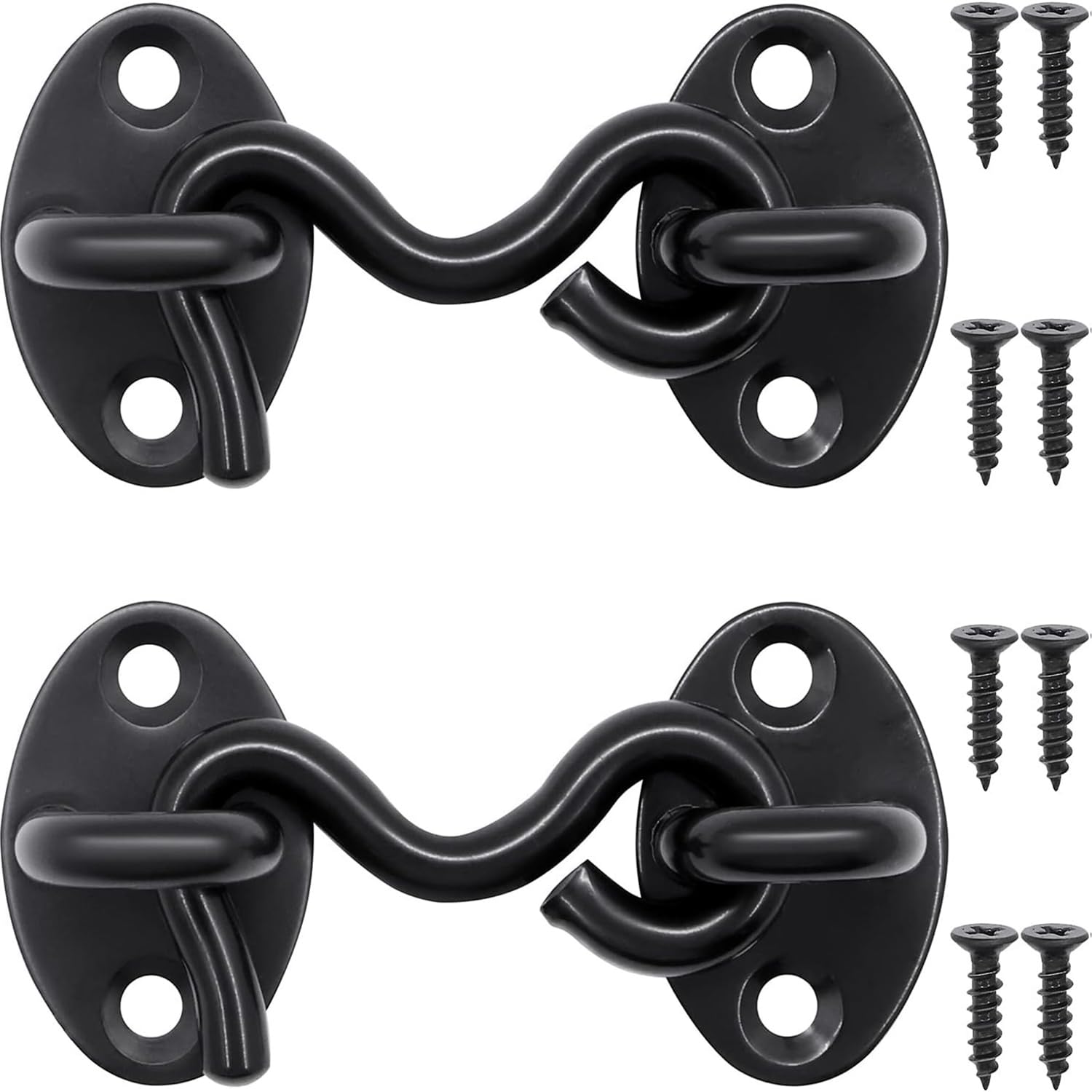 QJZXUEZHEN 2Pcs 2 inch Barn Door Lock, Cabin Hook Eye Latch Gate Hook with Mounting Screws (Black)