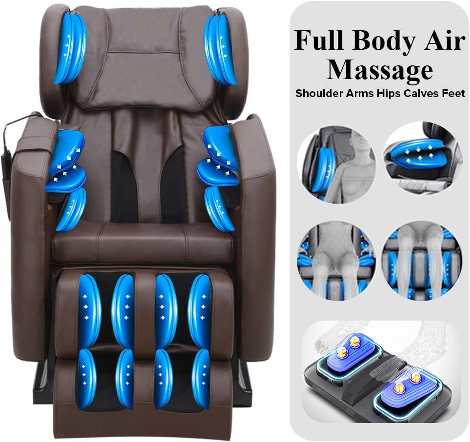 Full Body Electric Zero Gravity Shiatsu Massage Chair with Bluetooth Heating and Foot Roller for Home and Office(Brown): Kitchen & Dining