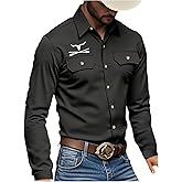 SOLY HUX Men's Long Sleeve Western Shirts Button Down Collared Shirt Top Cowboy Outfits