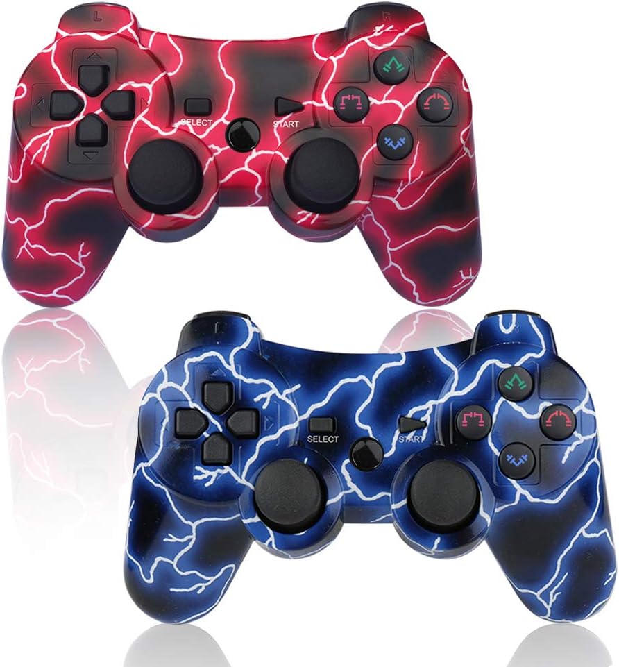 PS3 Controller Wireless Dual Shock Sixaxis Gaming Controller for Sony PlayStation3 Remote Control w/Charger Cable (PS3 Controller 1 Unit, Lighting Red