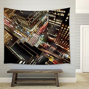 Looking Down at a City During Nighttime with All Their Lights On - Fabric Tapestry, Home Decor - 51x60 inches