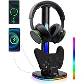 JDGPOKOO Controller Charger with RGB Headphone Stand for Xbox Series X|S/Elite 2/One/One X/One S/One Elite, XSX Controller Charger Station with 2 USB Port, Headset Stand for Xbox Charging Station Dock